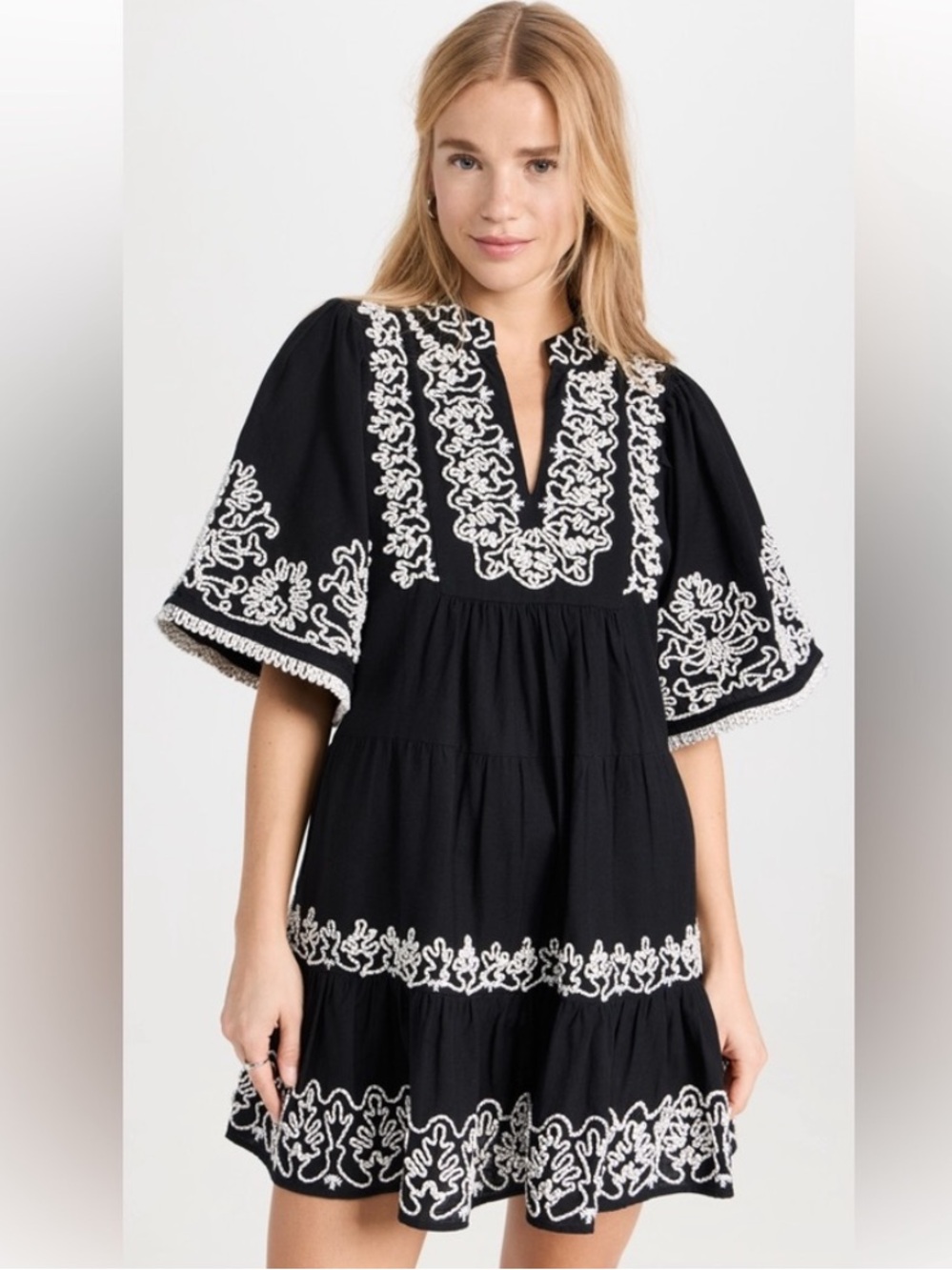 NWT Sea New York Cordera babydoll  black /white stitching tunic dress MED $429